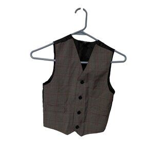 George Boys Size 6 Suit Vest Button Up Gray Black Red Polyester Black Back